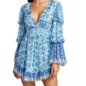 HEMANT & NANDITA 'Paisley' Pleated Blouson Mini Dress, Size S